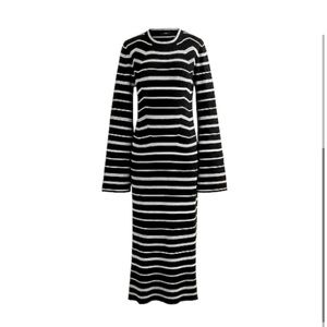 J.CREW Black Ivory Striped Knit Stretch ribbed sweater-dress bell sleeves. XS